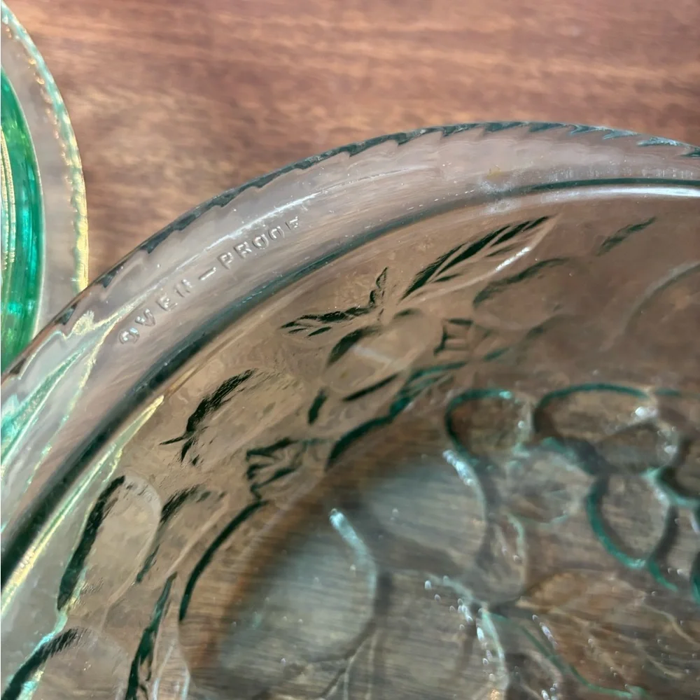 Vintage Libby Orchard Fruit Green Glass Covered Casserole Dish Lid Pie Baking